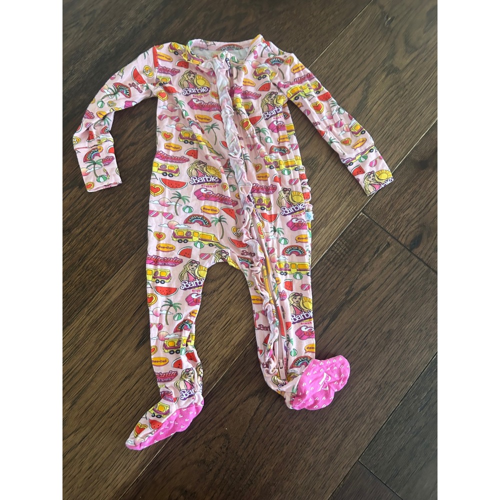 Posh Peanut Barbie California Dreamin Pink Bamboo Ruffle Footed Sleeper Pajamas